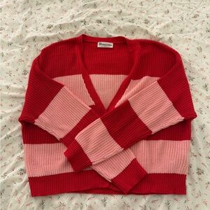 No Boundaries Red and Pink Striped Cardigan